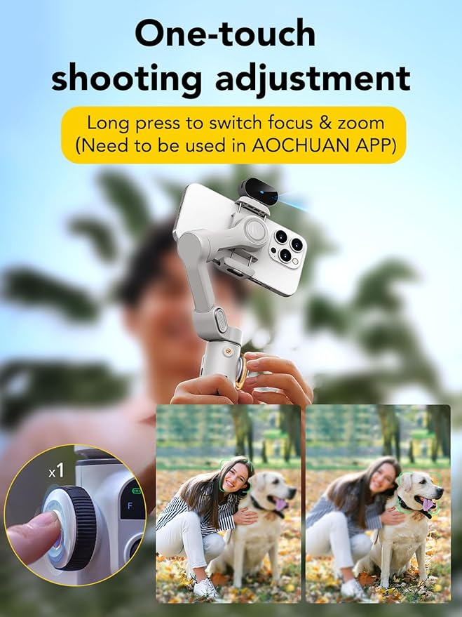 AOCHUAN Gimbal Stabilizer for Smartphone,NO APP Tracking,20CM Extension Rod,Face & Object Tracking stabilizer for iPhone & Android,3-Axis OLED Gimbal for Video Recording-AOCHUAN Smart X2AI Black