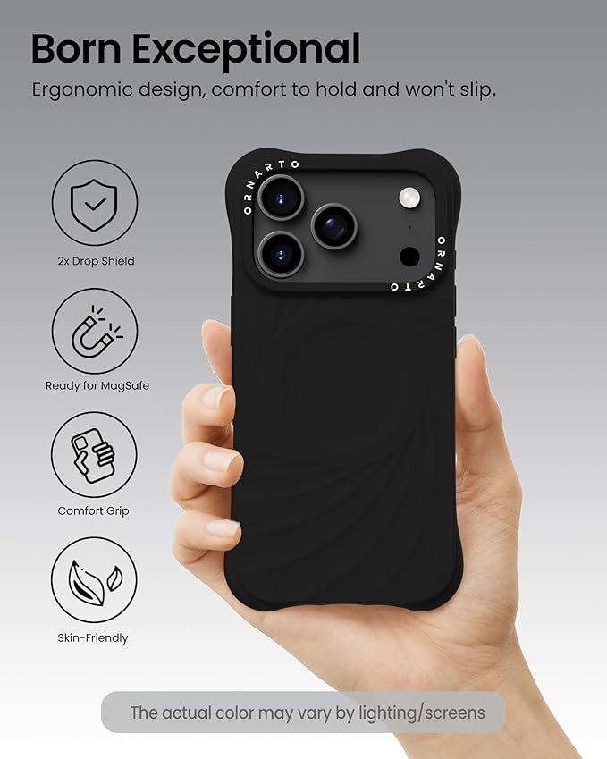 ORNARTO Vortuxe for iPhone 17 Pro Case 6.3" | 2X MIL-STD Protection | Camera Control Button | Compatible with MagSafe | Sleek Aesthetic Liquid Silicone Phone Cover | Black