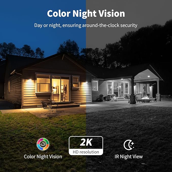 ELYSOO 4G LTE Cellular Security Cameras Outdoor, 2K 360° View No WiFi Needed Solar Powered Security Camera, Color Night Vision, Built-in SIM Card, Unlimited Data Plan