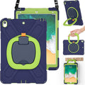 BRAECN Case for iPad Air 3 10.5 Inch 2019, Hybrid Shockproof Rugged Silicone Case with Pencil Holder, Folding Hand Grip, Stable Kickstand,Carrying Shoulder Strap for iPad Pro 10.5” 2017-Navy Green