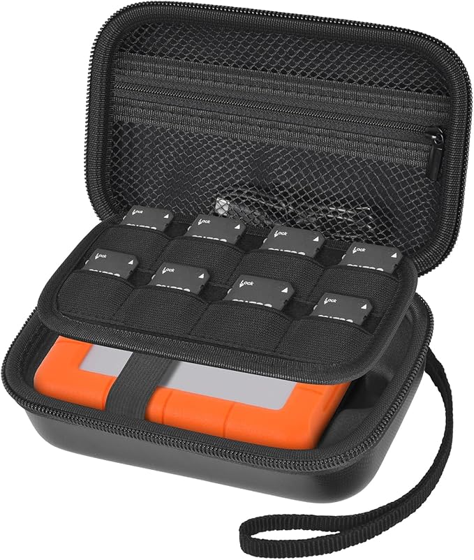 Case for LaCie Rugged Mini 1TB/ 2TB/ 4TB/ 5TB/ Thunderbolt 3.0 2.0 USB-C External Hard Drive Portable HDD, Storage Holder for Hard Drives for Mac and PC Computer & USB Cable SD Cards- Bag Only (Black)