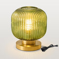 Mid Century Green Table Lamp: Vintage Ribbed Globe Pumpkin Glass Dimmable Plug in Small Bedside Lamps - Cute Brass Gold Modern Side Table Lamp Nightstand Light for Bedroom Entryway Desk Living Room