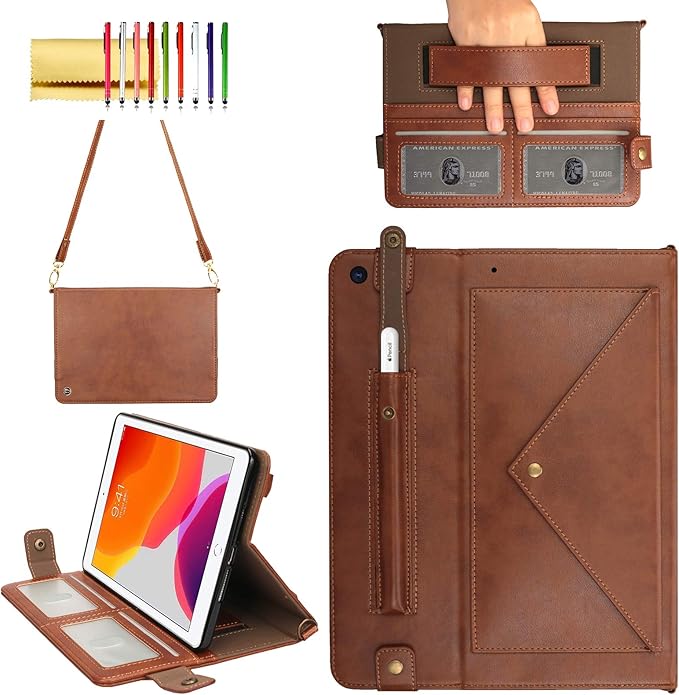 Handbag Case for iPad Mini 7.9" Series, iPad Mini 4/Mini 5 Case, Techcircle Lightweight Folio Stand Crossbody Wallet Case with Pencil Holder, Hand Strap & Shoulder Strap Soft Protective Cover, Coffee