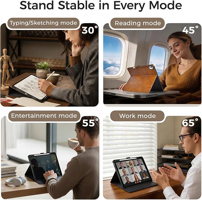Slim Case for iPad Pro 11 Inch M5/M4 (2025/2024) A3357/A3358/A2836/A2837 with Pencil Holder,Lightweight Cover,Magnetic Closure,Multi Angle Stand,Typing Angle,Auto Sleep/Wake,Brown