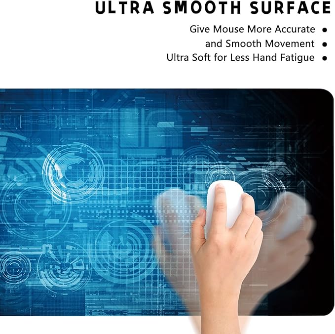 Extended Large Gaming Mouse Pad Abstract Blue Futuristic Tech XXL Size Keyboard Mouse Mat Desk Pad with Non Slip Rubber Base Stitched Edges Office Decor for Women Girls Men,35.4 x 15.7inch