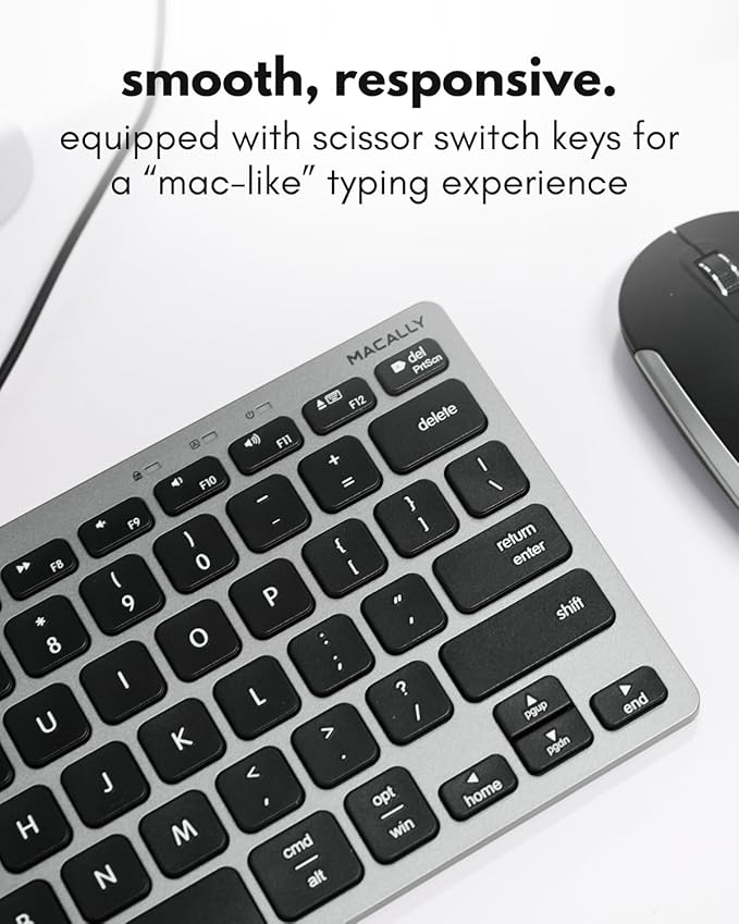 Macally Small Wired Keyboard for Mac and PC (Dual USB C + A) - Save Space, 78-Key Layout with 13 Shortcuts, Type C - Compact USB C Keyboard for MacBook, iMac, iPad, iPhone - Space Gray