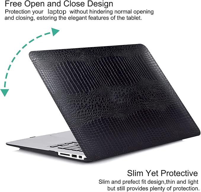 DTangLsm for Crocodile MacBook Pro 13 inch Case 2026 2025-2016 M2 M1 A2338 A2289 A2251 A2159 A1989 A1706 A1708, Alligator Skin Snakeskin PU Leather Hard Shell Cover for Mac Pro 13+Keyboard Skin, Black