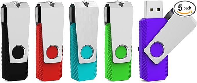 Aiibe 5 Pack 64 GB Flash Drive 64GB USB Flash Drive Thumb Drive 64 GB USB 2.0 Flash Disk Jump Drive Multi Pack USB Stick Zip Drives 64GB with Led Light (64G, 5 Colors: Black Red Cyan Green Purple)