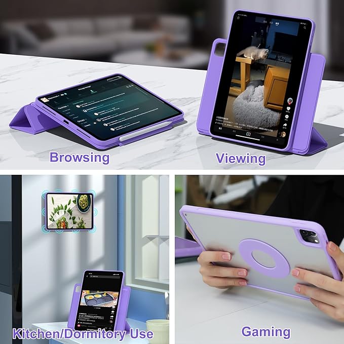 ZENLU iPad Pro 11" M4 M5 Case with Removable Magnetic Folio Cover, Premium PU Leather, Multiple Angles Stand, Pencil Slot Charging Support, Full Protective Case for iPad Pro 11" 2025 2024 (Purple)