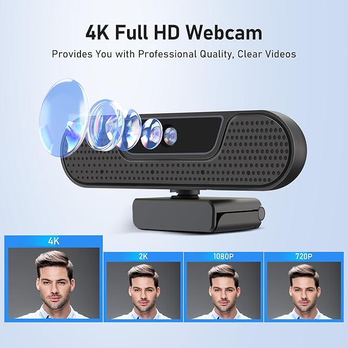 saylas 4K Webcam with 4 Noise Cancellation Microphone, W8GS Web Cam, Privacy Cover, 85° FOV, Plug & Play Web Streaming Camera for Computer, USB Webcam for Pc, Laptop, Desktop, Mac
