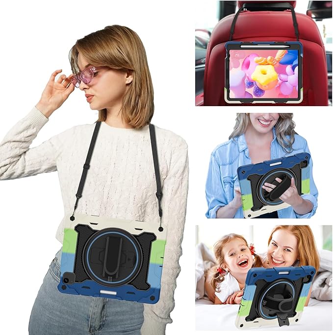 for iPad Pro 11 Case 4th 3rd 2nd 1st Gen (2022 2021 2020 2018) & iPad Air 5th 4th Generation 10.9 inch Case with HD Screen Protector, 360 Kickstand/Hand Strap, Pen Holder, Shoulder Strap