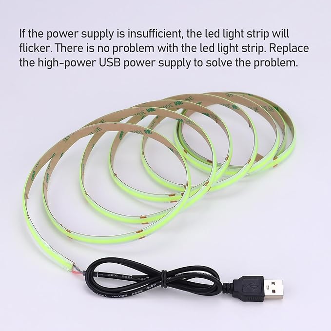 DC 5V USB COB Green LED Strip Light Dimmable IP65 Waterproof USB Powered 6.6ft/2M 640LEDs with Dimmer High Brightness Flexible LED Tape Lights