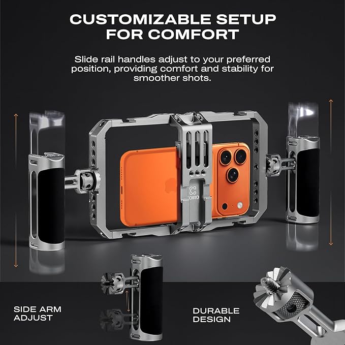 C Coiro Universal Smartphone Phone Cage with Leather Shoulder Strap, Phone Stabilizer for Video Recording and Vlogging for iPhone 17 16 15 for Samsung for Pixel and Other Android Phones
