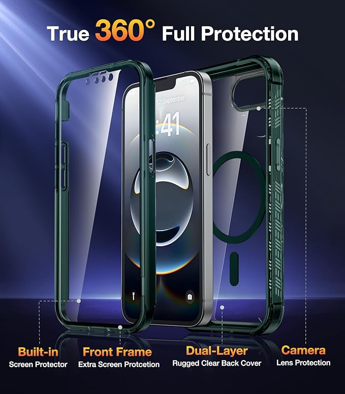 Diaclara Magnetic Designed for iPhone 16e / 17e Case, Full Body Rugged Case with Built-in Touch Sensitive Anti-Scratch Screen Protector, Soft TPU Bumper Case for iPhone 16 17 e 6.1" (Clear Green)