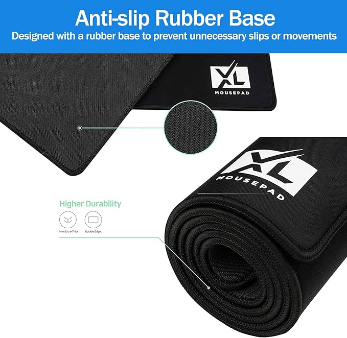 XL Mouse Pad - Big Desk Mouse Pad Extra Large for Gaming(60'' x 30'') - Super Thick Giant Mousepad for Full Desk with Rubber Base (Black, 4XL)
