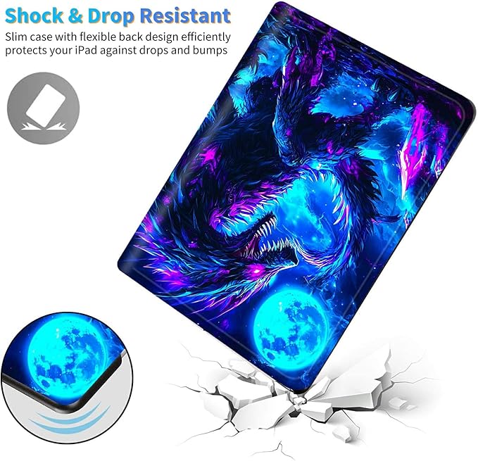 for 6" All-New Kindle Paperwhite 4 10th Generation (Model No. PQ94WIF) E-Reader Case, Slim Kickstand Stand Leather Smart Cover with Auto Wake/Sleep, Blue Moon Dragon