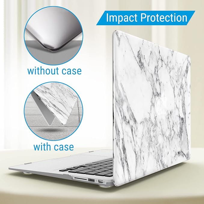 IBENZER Compatible with Old Version MacBook Air 13 Inch Case (2010-2017 Release). Models: A1466 / A1369, Plastic Hard Shell Case with Keyboard Cover for Mac Air 13, White Marble, A1301WHMB+1A
