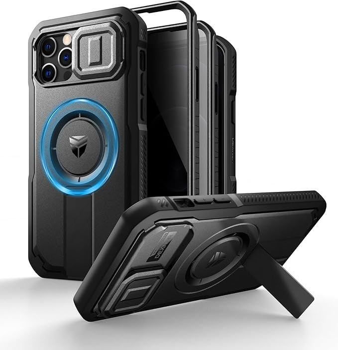 Dexnor for iPhone 12/iPhone 12 Pro Case with Slide Camera Cover & Adjustable Kickstand & Privacy Screen Protector, Compatible with MagSafe Rugged Bumper Case Magnetic Protective Cover 6.1 Inch,Black