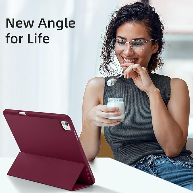 Akkerds Compatible with iPad Pro 13 Inch Case (M5/M4) 2025/2024, for iPad 13 Pro Case with Pencil Holder, Slim Trifold Stand Protective Cover with Soft TPU Back, Auto Wake/Sleep (WineRed)