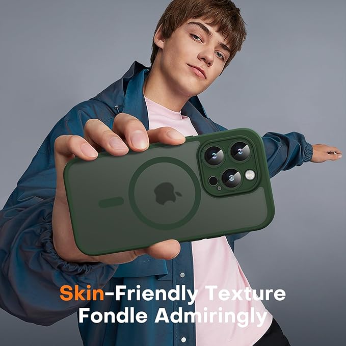 TOCOL Magnetic for iPhone 13 Pro Case Upgraded Full Camera Protection Compatible with Magsafe Drop Protection Translucent Matte Back Bumper Phone Cover 6.1-Inch, Alpine Green
