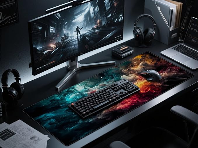 Rinaze Large Gaming Mouse Pad Desk Mat with Superior Micro-Weave Cloth, XXL Big Mousepad with Stitched Edges, Anti-Slip Desk Keyboard Pad for Gaming, Office and Home