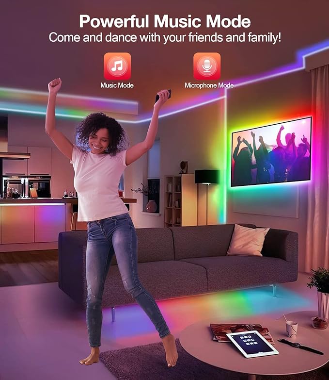 Daymeet TV Led Backlight,13.1ft LED Lights for TV, Led TV Lights for 40-65 inch TV/Monitor, ICRGB USB Led Strip Lights for TV, LED Strip Lights Sync with Music, Bluetooth APP Control with Remote