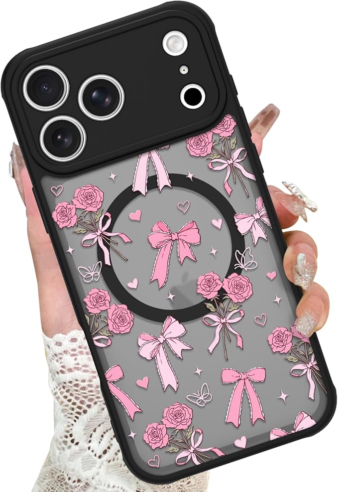 KANGHAR Case Compatible with iPhone 17 Pro Bows Bouquet Pattern [Compatible with Magsafe] Cute Flowers Florals Protective Magnetic Case for Girls Women Men