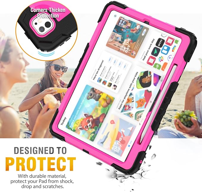 HXCASEAC for iPad Pro 13 Inch Case (M5/M4) 2025/2024, Shockproof Design with Pencil Holder, Protector, Rotating Stand, Hand Strap, Heavy Duty Protective iPad Pro13 Cover A3360 A3361 A2925 A2926, Rose