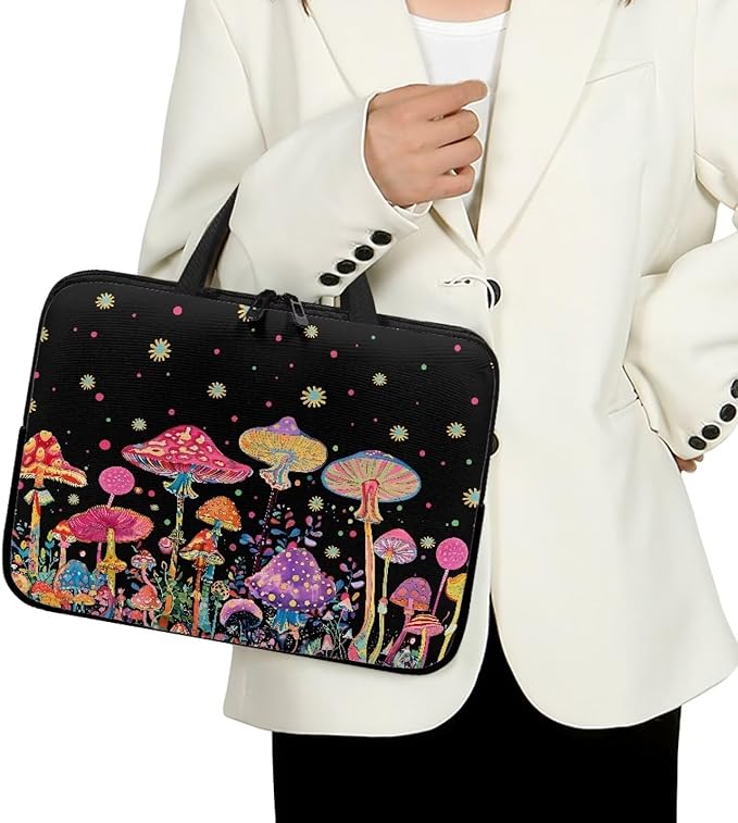 Colorful Mushrooms 10-17 Inch Kids Tablet Portable Neoprene Zipper Carrying Sleeve Case Bag Computer Tablet Handbag Case Notebook Messenger Briefcase for Travel/Business/School