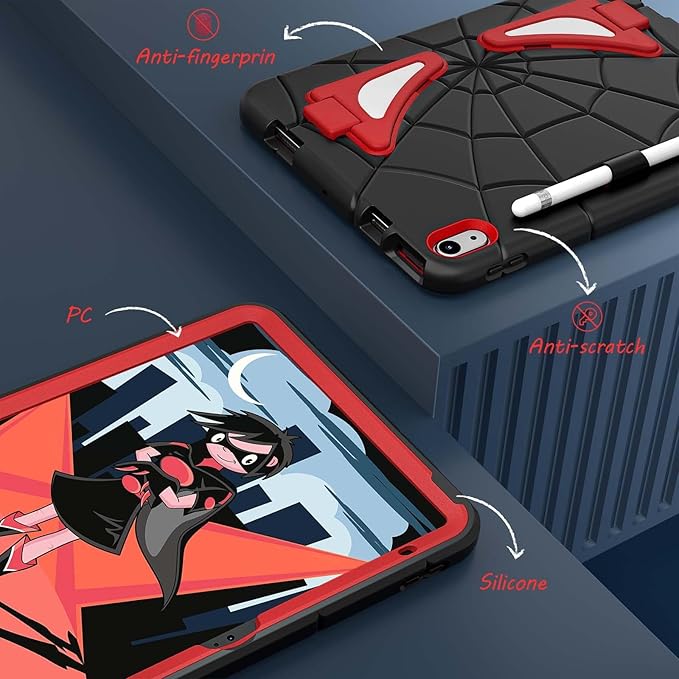 AKABEILA Compatible with Apple iPad (2026) 12th A19/iPad (2022) 10th/iPad (2025) 11th A16 Tablet Case，Lightweight Shockproof Protective Cover with Kickstand for Kids Children Boys Babies Black Red