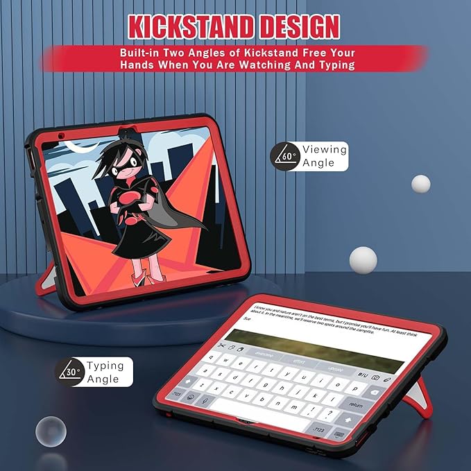 AKABEILA Compatible with Apple iPad (2026) 12th A19/iPad (2022) 10th/iPad (2025) 11th A16 Tablet Case，Lightweight Shockproof Protective Cover with Kickstand for Kids Children Boys Babies Black Red
