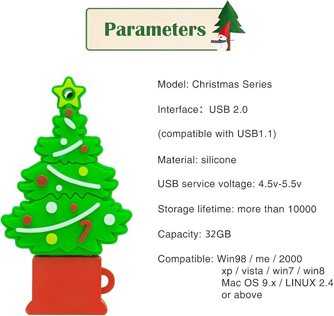 Christmas Tree USB Flash Drive 32GB, Gift Memory Stick with Chain for Your Family,Kids,Friends,Students,Teacher Merry Christmas