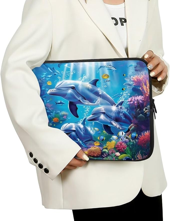 Dolphin Laptop Sleeve for Women Men 15 inch Laptop Accessories with Versatile Uses Lap Top Case Portable Computer Sleeve Laptop Pouch Ideal Gifts for Holidays Blue