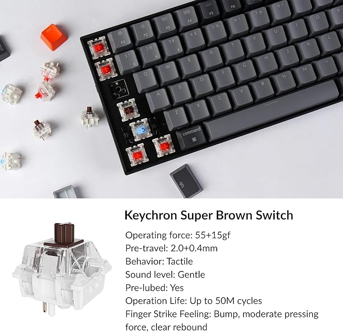 Keychron K4 96% Layout 100 Keys Wireless Bluetooth 5.1/Wired USB Mechanical Gaming Keyboard with Keychron Super Brown Switch White LED Backlight N-Key Rollover for Mac Windows PC-Version 2