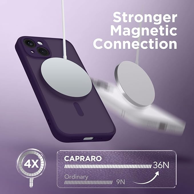 CAPRARO Magnetic for iPhone 14 Case, [Compatible with MagSafe] [Full Camera Protection] Shockproof Protective Slim Translucent Matte Phone Case for iPhone 14 6.1'', Deep Purple