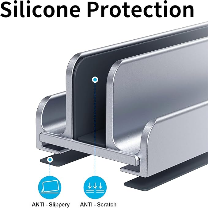 Aluminum Vertical Laptop Stand Holder for Desk Compatible with MacBook Pro, MacBook Air, Dell, HP, Lenovo, Up to 17.3 inches, Blue-Gray