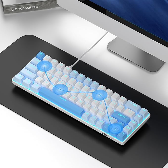 MageGee Portable 60% Mechanical Gaming Keyboard, MK-Box LED Backlit Compact 68 Keys Mini Wired Office Keyboard with Red Switch for Windows Laptop PC Mac - Sky Blue