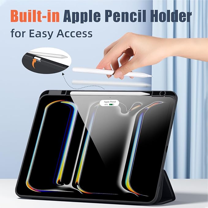 New Compatible with iPad Pro 13 inch Case M5 2025/M4 2024 with Built-in Pencil Holder, Kidopire for iPad Pro 13 Case with Clear Back Shell, Support Pencil Pro & Pencil USB-C, Auto Wake/Sleep, Black