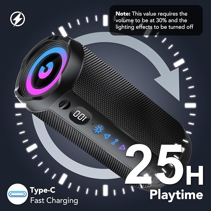 Coioc Portable Bluetooth Speaker, Bluetooth 5.4 Speaker, Dual Speaker with LED Display, Deep Bass,30H Playtime, Colorful RGB Lights,IPX7 Waterproof,TWS pairing for Outdoor/Home/Party/Travel,Gift Ideas