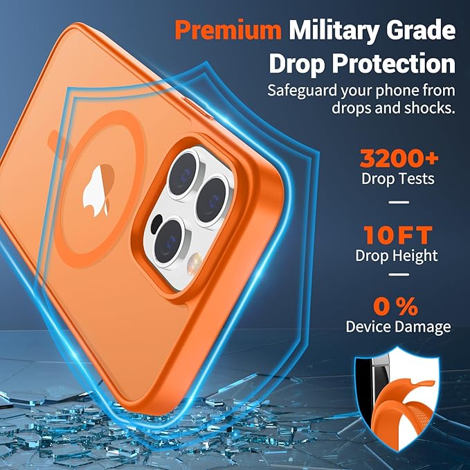 SUPFINE Magnetic for iPhone 13 Pro Max Case (Compatible with MagSafe) (Military Grade Drop Protection) Translucent Matte Shockproof Phone Cover,Starry Orange