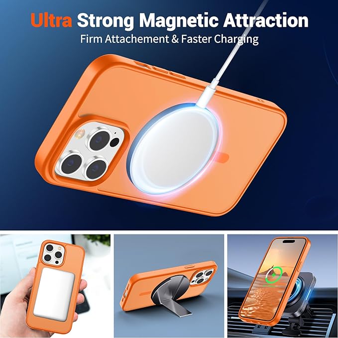 SUPFINE Magnetic for iPhone 14 Pro Max Case (Compatible with MagSafe) (Military Grade Drop Protection) Translucent Matte Shockproof Phone Cover,Starry Orange