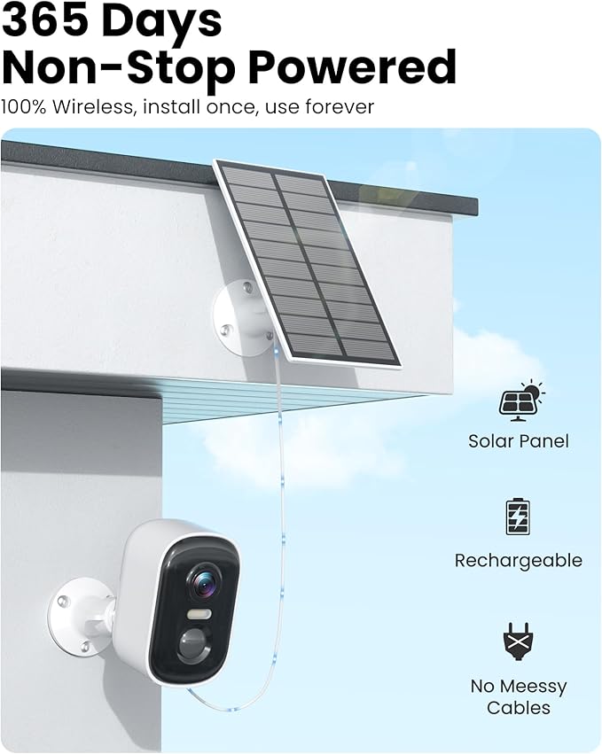 MISECU 2K Solar Camera Outdoor Wireless, WiFi Cameras for Home Security with Solar Panel, Spotlight Color Night Vision, AI Motion Detection, Siren Alarm, 2-Way Talk, IP66, Cloud/SD Storage 2 Pack
