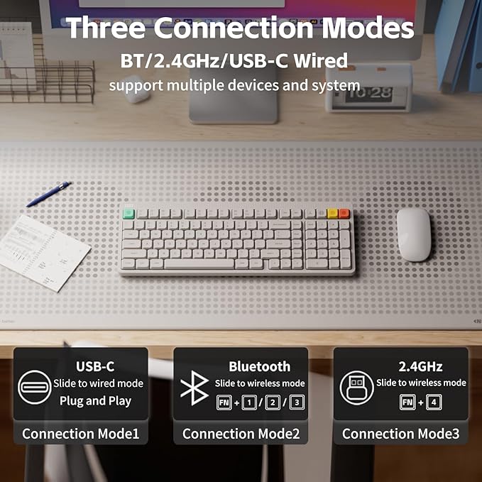 NuPhy Node100 Wireless Mechanical Keyboard, Hot Swappable Custom Low Profile Keyboard, 103 Keys Computer Gaming Keyboards, Supports Touch Gestures, PBT Keycaps, RGB Backlit, Bluetooth/2.4GHz/USB-C