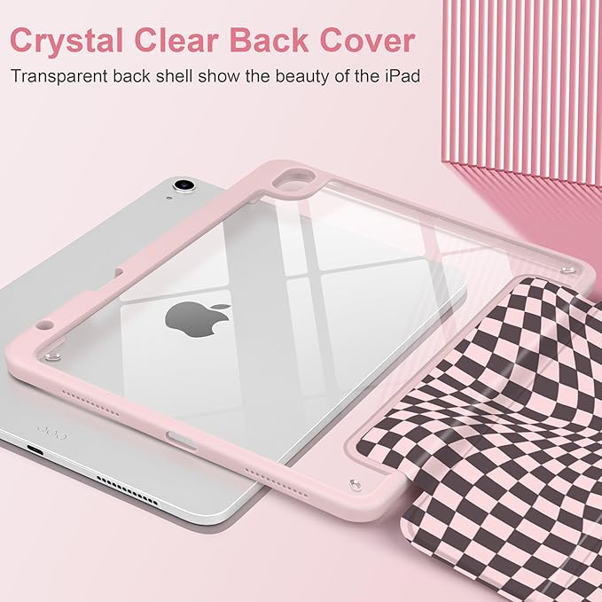 Case for iPad Air 11 inch M4 2026 M3 2025 Release with Pencil Holder - Aesthetic Cute Design Trifold Cover with Soft TPU Bumper Clear Back Auto Sleep/Wake for Girls Women, Abstract Lattice