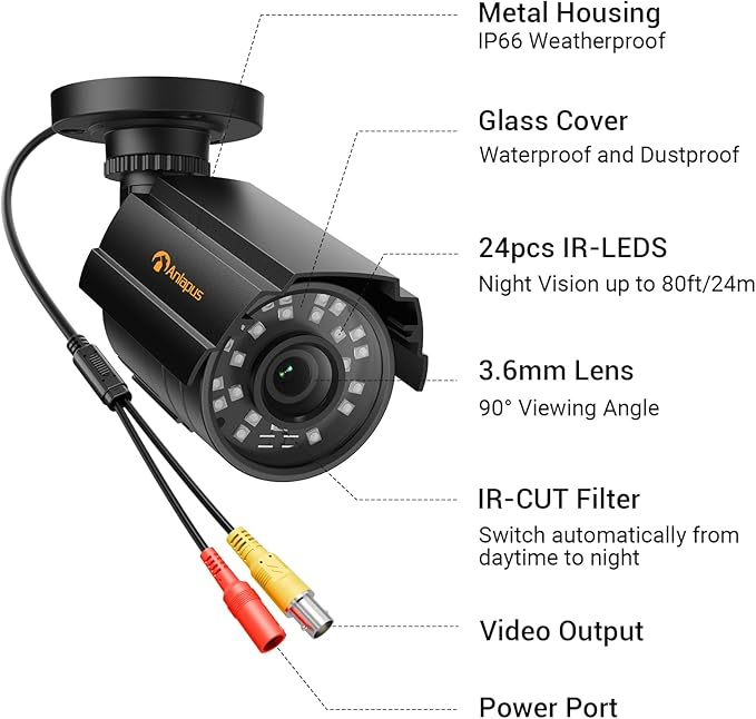 Anlapus 4-Pack 1080P Security Cameras for 2MP, 5MP, 4K Analog Surveillance DVR System, 80ft Night Vision, IP66 Weatherproof HD-TVI CCTV Bullet Camera for Indoor Outdoor