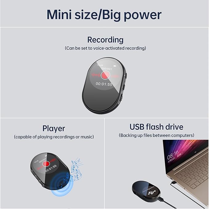 128GB small‌ Voice Recorder,Voice-activated recording,with playback and password management,AI noise and Scheduled recording,reduction Portable recording device,for meetings/lectures/classroom,MP3