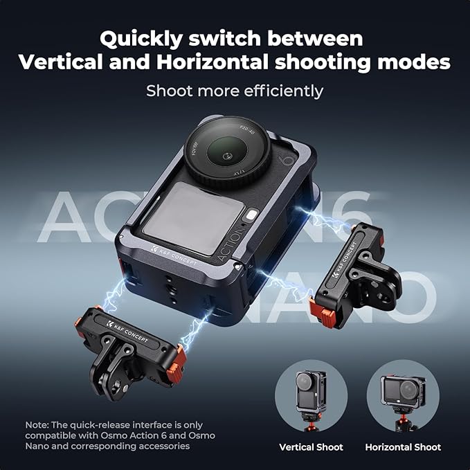 K&F CONCEPT Ultra Lightweight Cage for DJI Osmo Action 6 Camera Accessories, Aluminum Alloy Camera Cage with Wrist Strap, Cold Shoe Mount Expansion Protective Frame 1/4" Screw Interface for Tripod