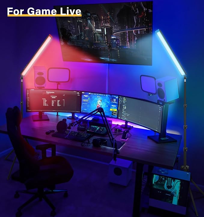 2 Pack LED Video Light Stick with 62.99'' Tripod Stand/Color Filter, Dimmable 2500K-8500K Studio Light Wand Photography Lighting Kit for Video Recording/Game Streaming/Photo Content/YouTube