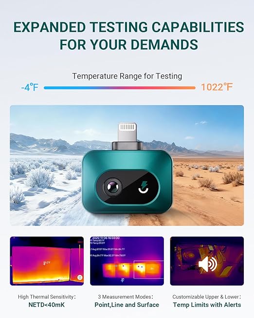 TS1 Thermal Camera for iPhone, Thermal Imaging Camera 512x384 Super Resolution, Infrared Thermal Camera, 25Hz Refresh Rate, -4°F to 1022°F Temp, Compatible with iPhone & iPad