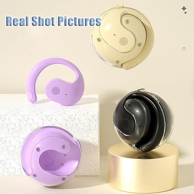 Earphone Wireless Bluetooth, OWS Hanging Bluetooth 5.4 Earphones, Open Ear Headset Ball - Portable and Comfortable, HiFi Stereo Sound Headphones Noise Cancelling Running Sport (Purple)